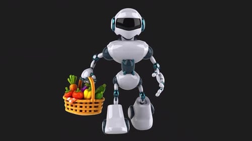 Lustiger 3D-Cartoon-Roboter mit Gemüse (auf Alpha)