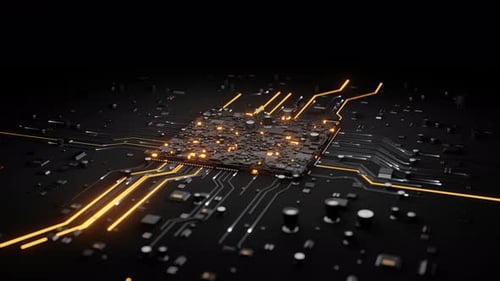 Abstract Tech: Futuristic Quantum CPU on a Nanoscale Circuit Board with Microchips