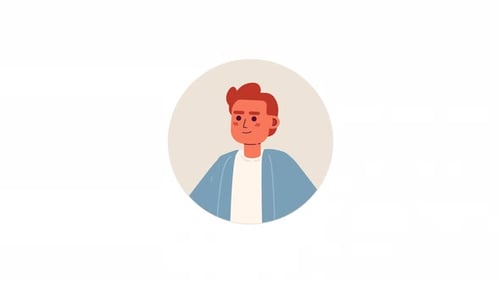 Wavy hair caucasian man relaxed standing 2D avatar animation