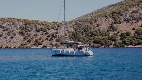 Beautiful Bay with Sailing Boat Yacht in Turquoise Sea Luxury Holidays or Sailing Regata Sports