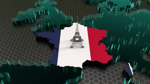 Futuristic 3D Map of France with Eiffel Tower Zoom