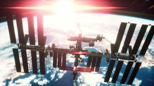 International Space Station in Outer Space Over the Planet Earth Orbit