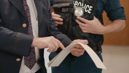 Officer Showing Document to a Man in Blazer