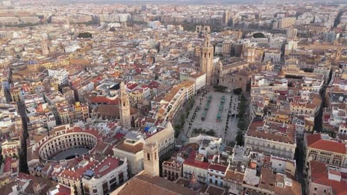 A Stunning Aerial View of Valencias Historic Heart Featuring Plaza De La Virgen Cathedral