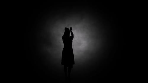A modern youth dance performed by a graceful and sexy female silhouette, in the smoke against the ba