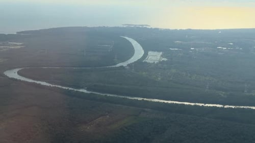 Aerial view from aeroplane window over Osaka prefecture, Japan