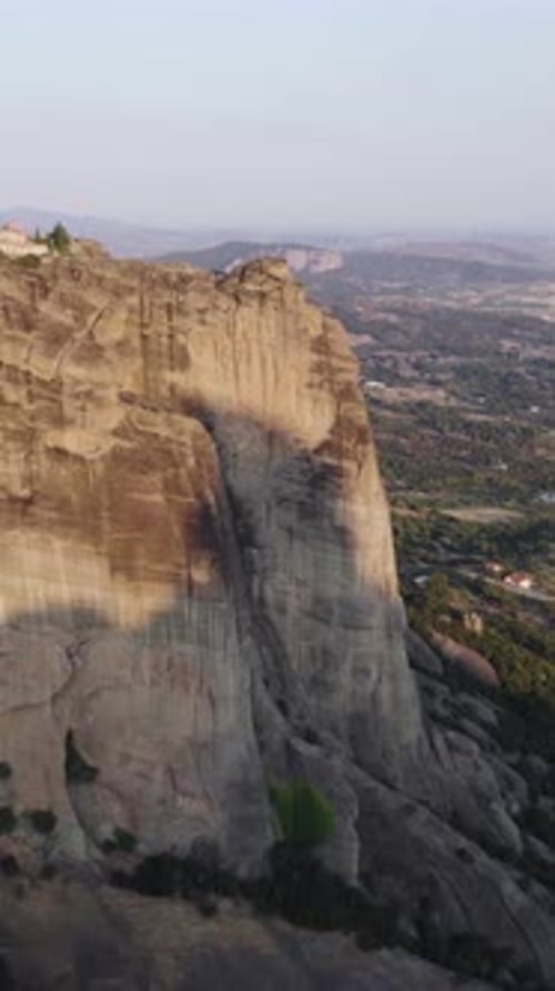 Vertical Aerial Approach to Meteora Rock Formations, Greece