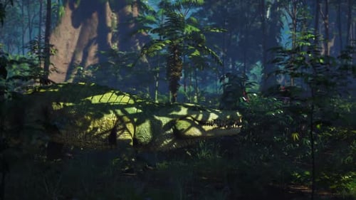Grand crocodile se reposant au milieu d'une végétation tropicale dense dans la forêt