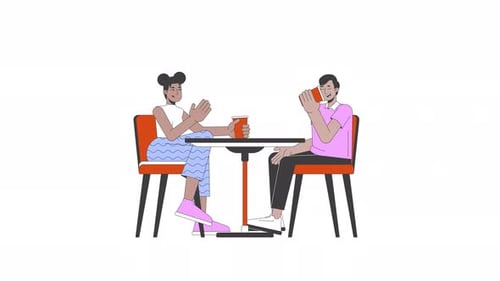 Modern Animated Illustration of People Talking at a Table