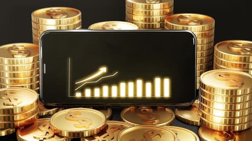 Animated Financial Growth Chart on Smartphone Screen
