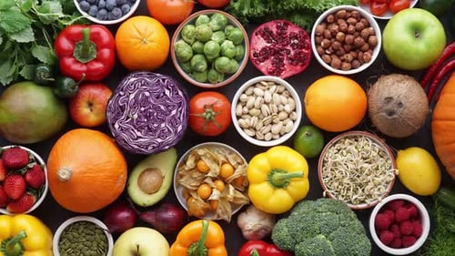 Healthy Fruits Vegetables Food Overhead Flat Lay Display