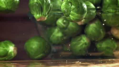 Brussels Sprouts Fall on the Table Filmed on a Highspeed Camera at 1000 Fps