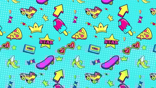 Vibrant Retro 90s Pop Culture Seamless Loop Background Animation