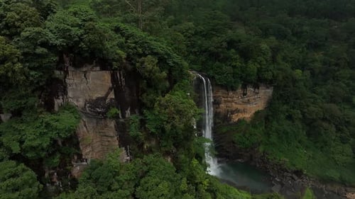 Scenic Nature Landscape with Waterfall and Green Forest
