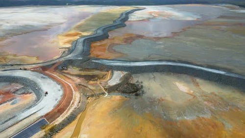 Aerial view of Mining activity. Apocalypse scenery. Earth destruction. Disruption of nature.