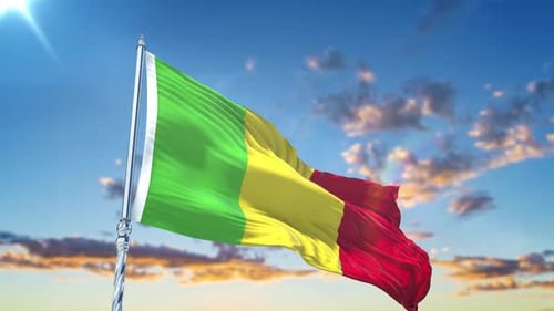 Mali National Flag Waving In Realistic Sky Animation