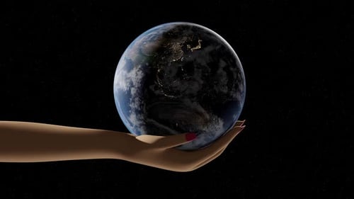 Hand Holding Earth in Space