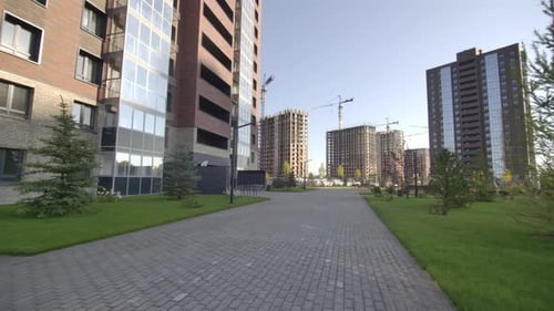 Cobblestone Road Passes By Trees and Lanterns