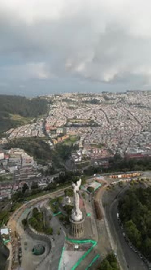 Loma The Winged Virgin Mary Statue Quito Ecuador Drone Aerial View