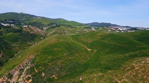 Panoramic View Grassy Slopes Under Cloudy Sky Mountain Hills Covered Greenery