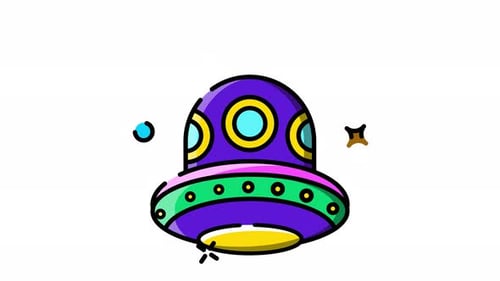Animated Cartoon UFO Icon with Shifting Lights