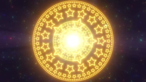 Abstract Rainbow Neon Star Fractal Glowing Outer Space Endless Tunnel