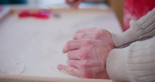 Close Up Of Kneading Dough And Preparing Holiday Baking
