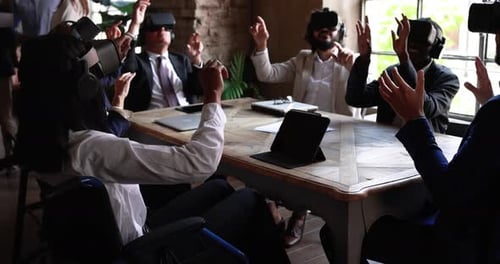 Business People Wearing Virtual Reality Goggles Inside Office 3d