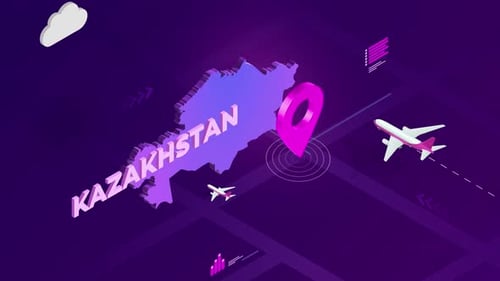 Isometric Travel Map with Airplanes and Location Pin Animation