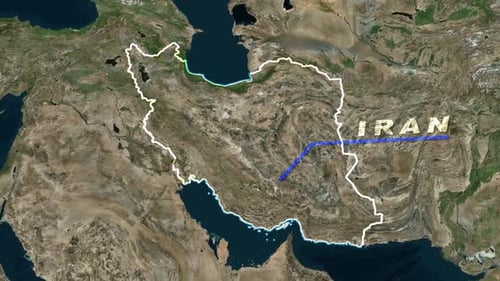 Global Earth Zoom to Iran Country Map Outline