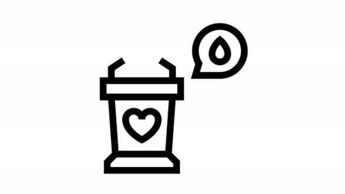 Animated Line Icon: Heart Coffee Cup and Hydration Droplet