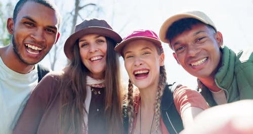 Happy Friends Posing for Outdoor Selfie Together