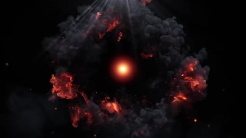 Fiery Explosion with Glowing Center and Dramatic Smoke Clouds