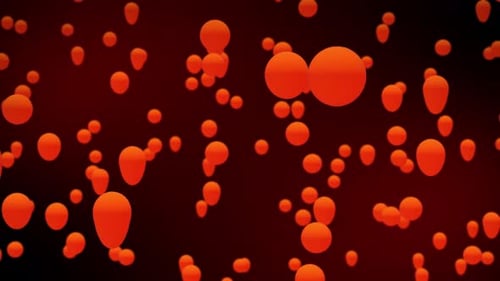 Abstract animation of glowing orange lava bubbles floating up on a dark background with red glow