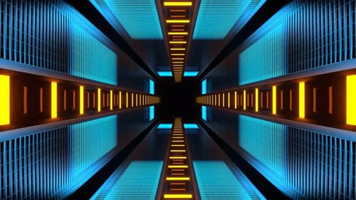 Blue And Orange Neon Light Moving On Grating Tunnel Background Vj Loop In 4K