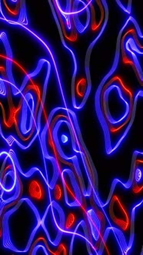 Vertical VJ Loop animation. Abstract glowing waves fluctuations of blue and orange color. Dj visuals