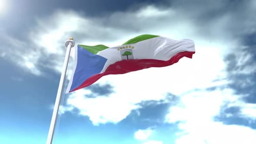 Equatorial Guinea Flag Waving in Realistic Cloudy Sky