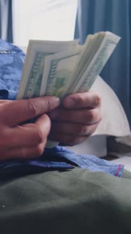 Detailed Close Up Man Counting Dollar Bills Cash Money Finance Concept Moment