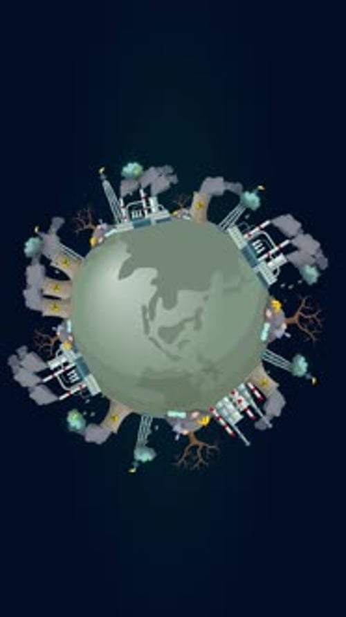 Global Environmental Pollution from Industrial Factory Smoke Animation