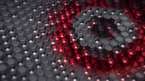 Red And Black Metallic Hexagon Blocks In Concentric Wavy Animation Loop