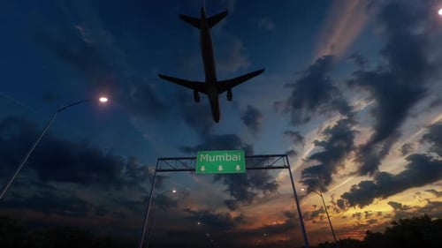 Mumbai City Road Sign - Airplane Arriving To Mumbai Airport Travelling To India