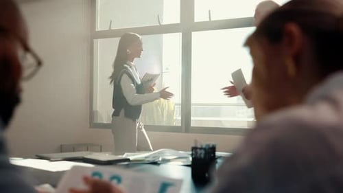 Business people, meeting and handshake for greeting, introduction and welcome to financial office