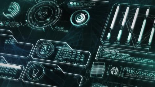 Pantalla frontal futurista que muestra análisis de datos complejos