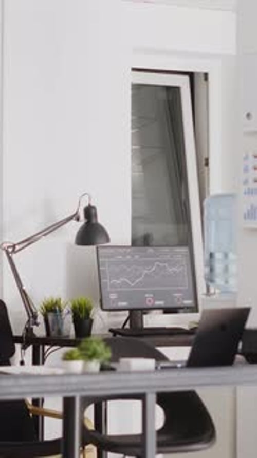 Vertical Video Professional Corporation Workstations with Multiple Desks