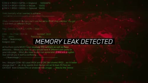 Memory Leak Detected Warning Text On Hacking Background Screen