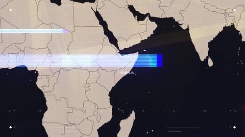 Futuristic Digital World Map Highlight with Glitch Effect