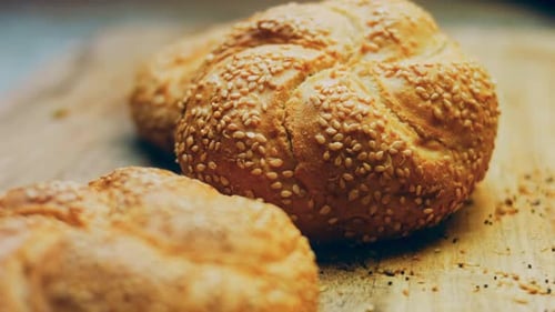 Golden Sesame Seed Buns Close Up