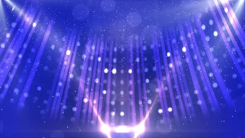 Bright Blue Stage Background with Sparkling Light Beams