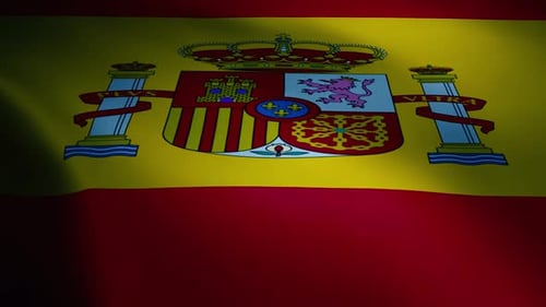 Realistic Waving Spanish Flag with Fabric Texture