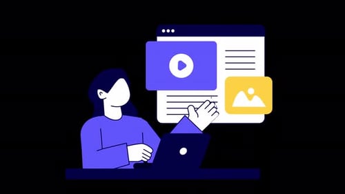 Mujer usando la web en la animación 4K de un portátil en Alpha